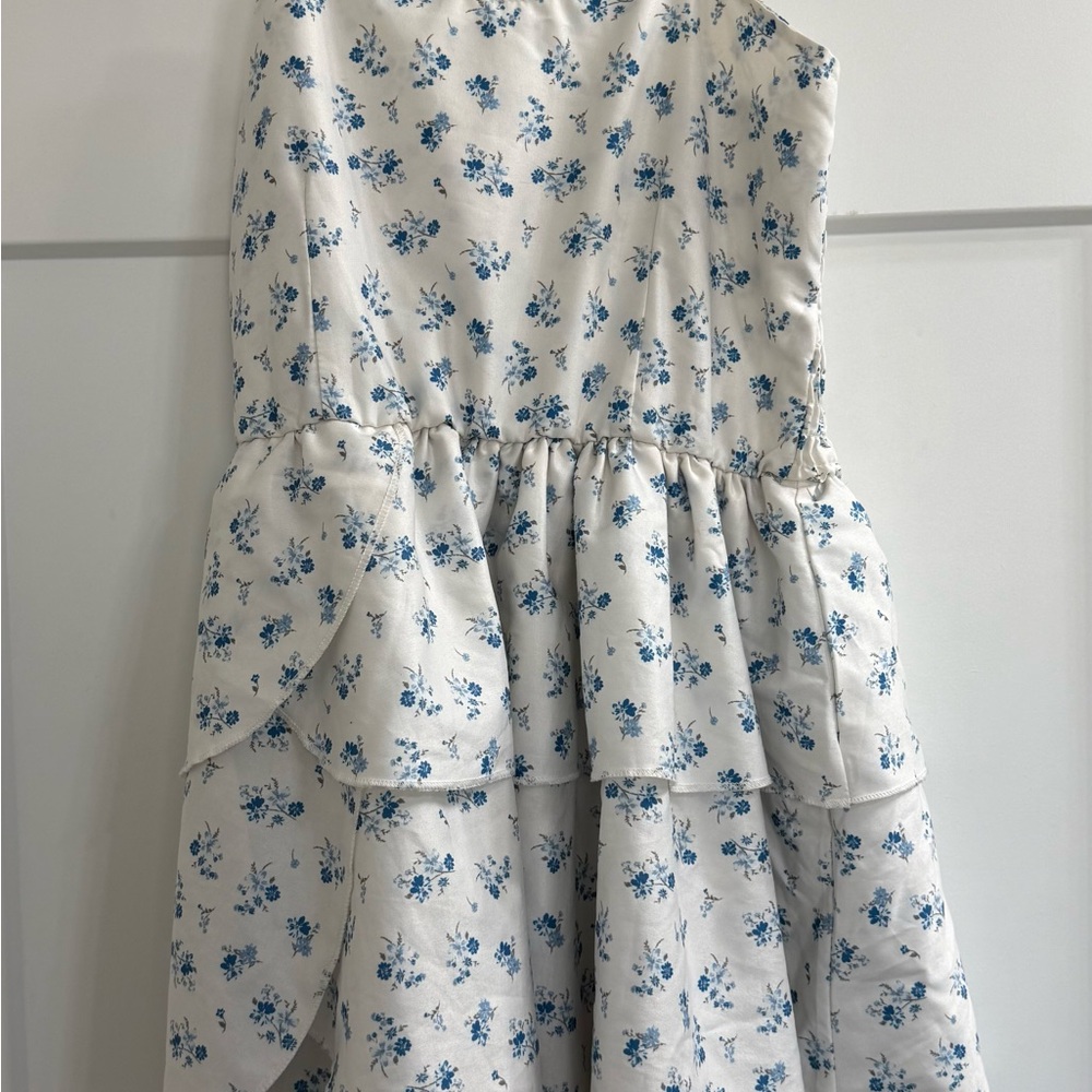 SHEIN White and Blue Floral Kids Casual Dress